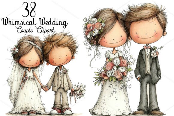Download Whimsical Wedding Couple Clipart Bundle - Wedding Collection