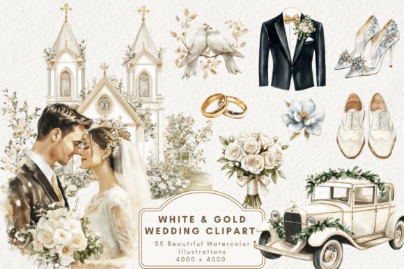 Download White &amp; Gold Wedding Clipart - Wedding Collection