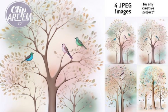 Download 4 Tree Birds Wall Art Set Nursery Decor - Nursery decor Collection