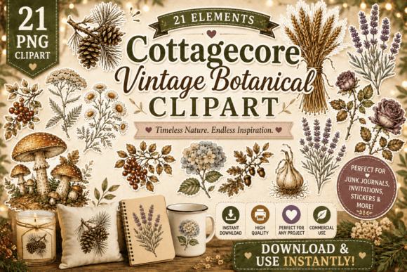 Download Cottagecore Vintage Botanical Clipart - Premium Resources