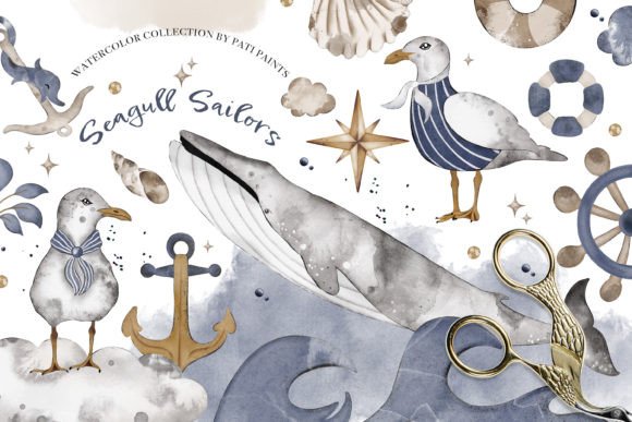 Download Watercolor Seagull Sailors Nursery Decor - Nursery decor Collection
