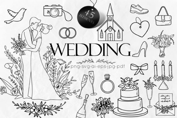 Download Wedding Doodle Illustrations Vector - Wedding Collection